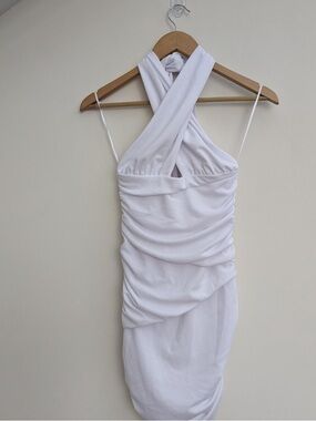 Zara White Halter Ruched Bodycon Dress